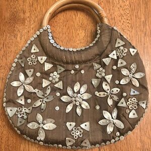 Coldwater Creek. Brown Floral Embellished Women's Ring-handled Bag